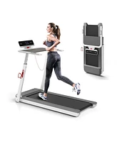 Vebreda 3HP Folding Treadmill with Adjustable Height and App Control-Silver