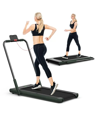 Vebreda 2-in-1 Folding Treadmill with Remote Control and Led Display-Green