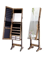 Costway Jewelry Cabinet Armoire Full Length Frameless Mirror Lockable with Lights