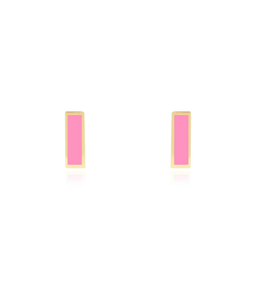 The Lovery Bubblegum Pink Bar Stud Earrings 14K Gold