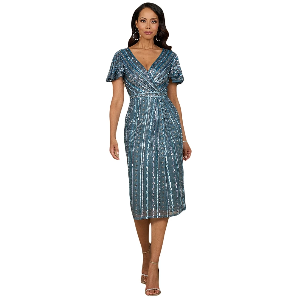 Lara Women's Beaded Midi Dress with Cap Sleeves
