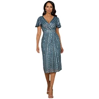 Lara Women's Beaded Midi Dress with Cap Sleeves