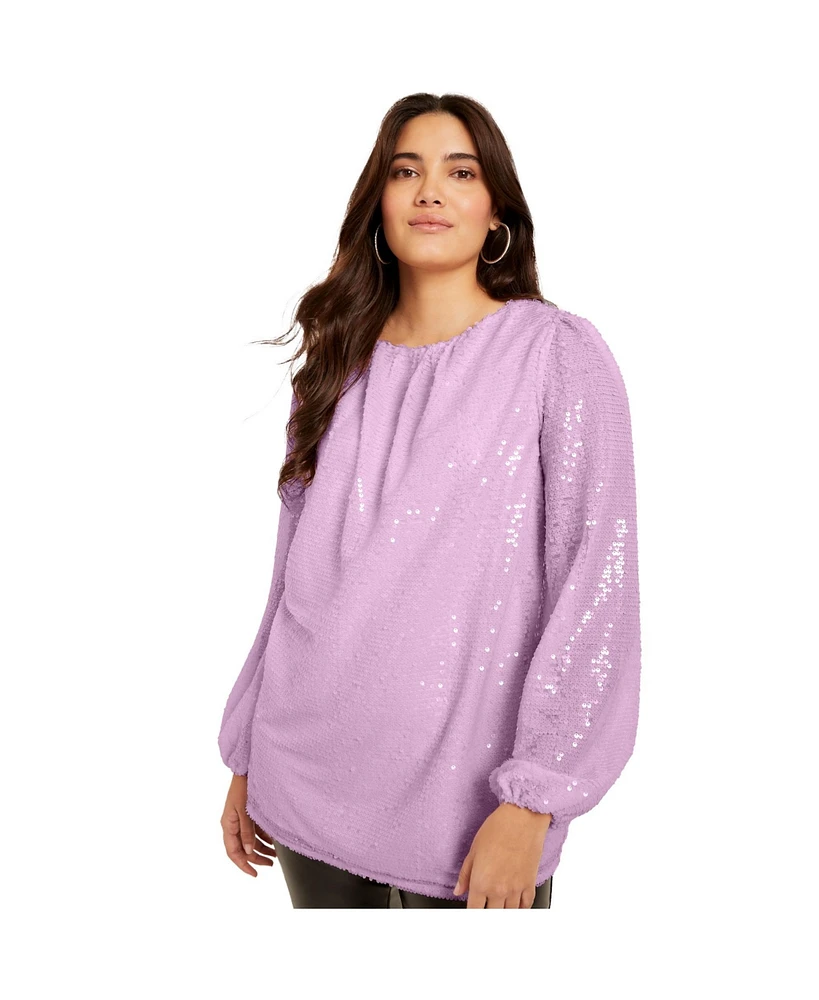 June + Vie Women's Sequin Boatneck Top