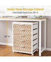 Tribesigns 5 Drawer Chest, Wood Storage Dresser Cabinet with Wheels, Industrial Organizer Cart for Office Bedroom Entryway