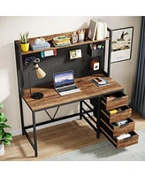 Tribesigns Computer Desk with 4 Drawers, 47 Inches Home Office Desk with Hutch and Storage, Industrial Gaming Desk Pc Desk with Pegboard Study Writing