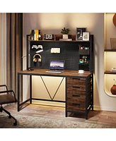 Tribesigns Computer Desk with 4 Drawers, 47 Inches Home Office Desk with Hutch and Storage, Industrial Gaming Desk Pc Desk with Pegboard Study Writing