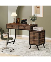 Tribesigns Computer Desk with 5 Drawers, 55" Home Office Desk with Reversible Drawer Cabinet, Industrial Wood Study Writing Table Workstation with Fil