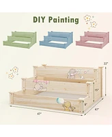 Costway 3-Tier Wooden Raised Garden Bed with Open-Ended Base Growing Planter for Backyard
