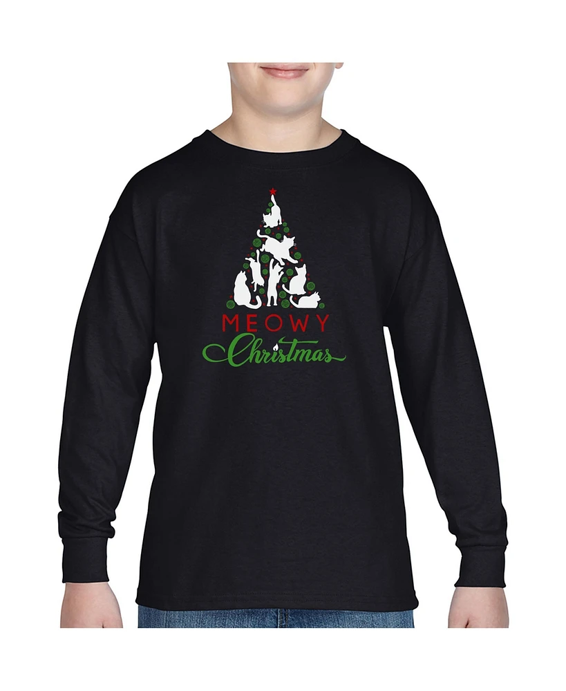 La Pop Art Boys Meowy Christmas Tree Word Long Sleeve T-Shirt