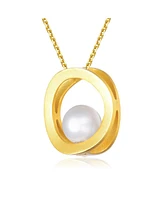 Genevive Sterling Silver 14k Gold Plated with Genuine Freshwater Round Pearl Pendant Necklace