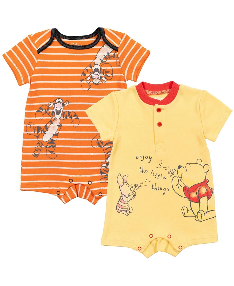 Disney Baby Boys Winnie the Pooh Mickey Mouse Tigger 2 Pack Henley Rompers Newborn to