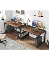 Tribesigns 90.55'' 2 Person Desk with Storage Shelves, Double Computer Spacious Desktop, Extra Long Study Writing Table Workstation for Home