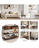 Sugift Console Table with Folding Fabric Drawers for Entryway-Rustic Brown