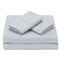 Chanasya Premium Embossed Light Gray Queen Bed Sheets Set 4-Piece - Soft Stripe Diamond Pattern 1 Flat Sheet Fitted 2 Pillowcases