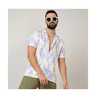 Campus Sutra Men's Lilac & Pale Yellow Ethnic Shirt