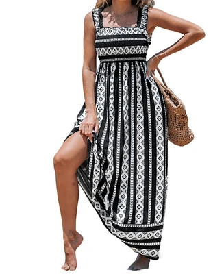 Cupshe Women's Geo Print Smocked Maxi Beach Dress