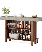 Tribesigns 63-Inch Large Home Bar Unit, Modern 2-Tier Bar Table with Footrest, Corner Mini Coffee Bar Cabinet for Home Kitchen Pub, Dining Room, Livin