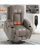 Mondawe Brown Power Lift Recliner Chair with 8-Point Vibration Massage and Lumbar Heating