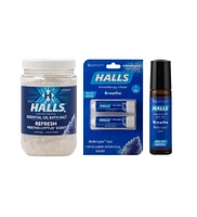 Sparoom Halls Mentho-Lyptus Wellness Bundle - Mentho-Lyptus Bath Salts, Inhalers, and Roll-On