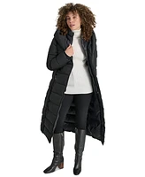 Dkny Women's Bibbed Shawl Collar Hooded Puffer Coat