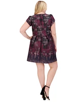 Vince Camuto Plus Printed Jacquard Puff-Sleeve Dress