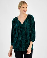 Jm Collection Women's Burnout Velvet Split-Neck Top, Created for Macy's