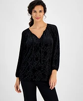 Jm Collection Women's Burnout Velvet Split-Neck Top, Created for Macy's