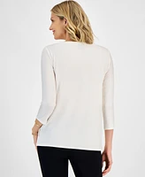 Jm Collection Women's Shine V-Neck 3/4-Sleeve Top, Created for Macy's