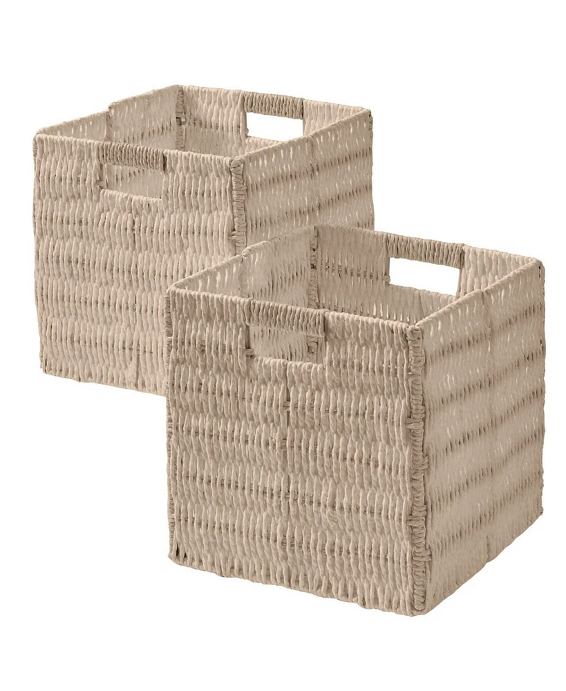 Ornavo Home Collapsible Paper Wicker 13 Inch Square Storage Cube Bin Basket - 2 Pack