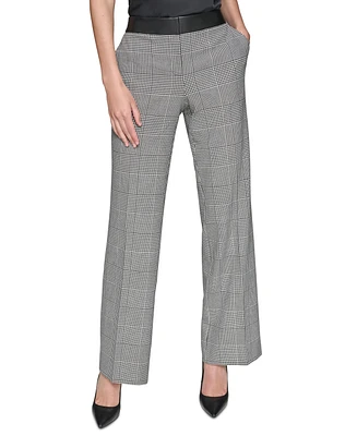 Karl Lagerfeld Paris Women's Plaid Faux-Leather-Waist Pants