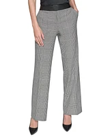 Karl Lagerfeld Paris Women's Plaid Faux-Leather-Waist Pants