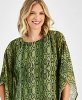 Jm Collection Women's Animal-Print Embellished Chiffon Poncho Top, Created for Macy's