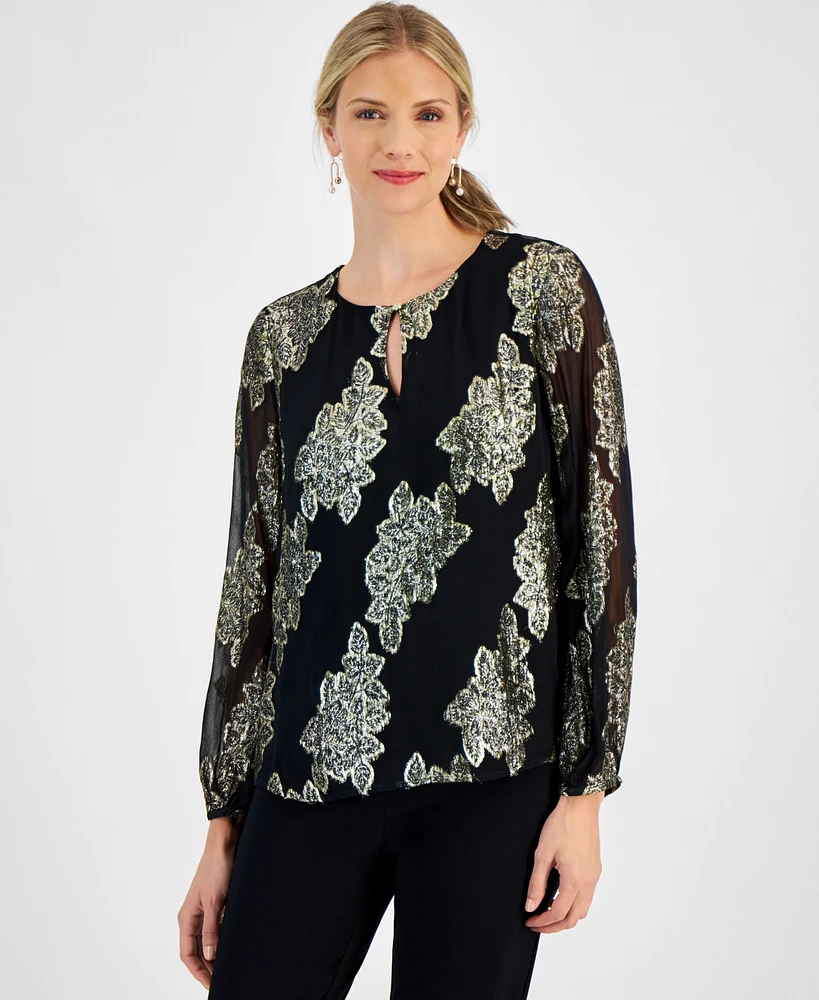 Jm Collection Women's Solid-Shine Keyhole Blouse, Created for Macy's