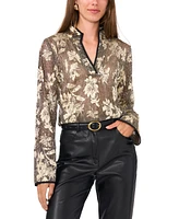 Vince Camuto Women's Metallic Floral-Print Split-Neck Top