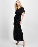 Connected Women's Cape Ruffle Velvet Gown