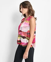 Dkny Women's Printed V-Neck Sleeveless Top