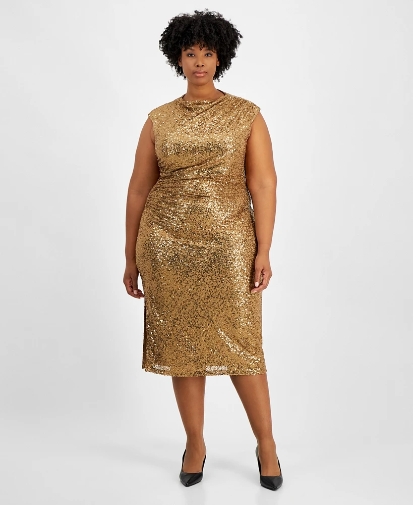 Anne Klein Plus Sleeveless Draped Sequinned Dress