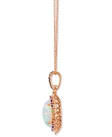 Le Vian Multi-Gemstone (3-1/10 ct. t.w.) & Diamond (1/3 ct. t.w.) Oval Halo Adjustable 20" Pendant Necklace in 14k Rose Gold