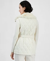 Anne Klein Women's Faux-Fur-Collar Quilted Vest
