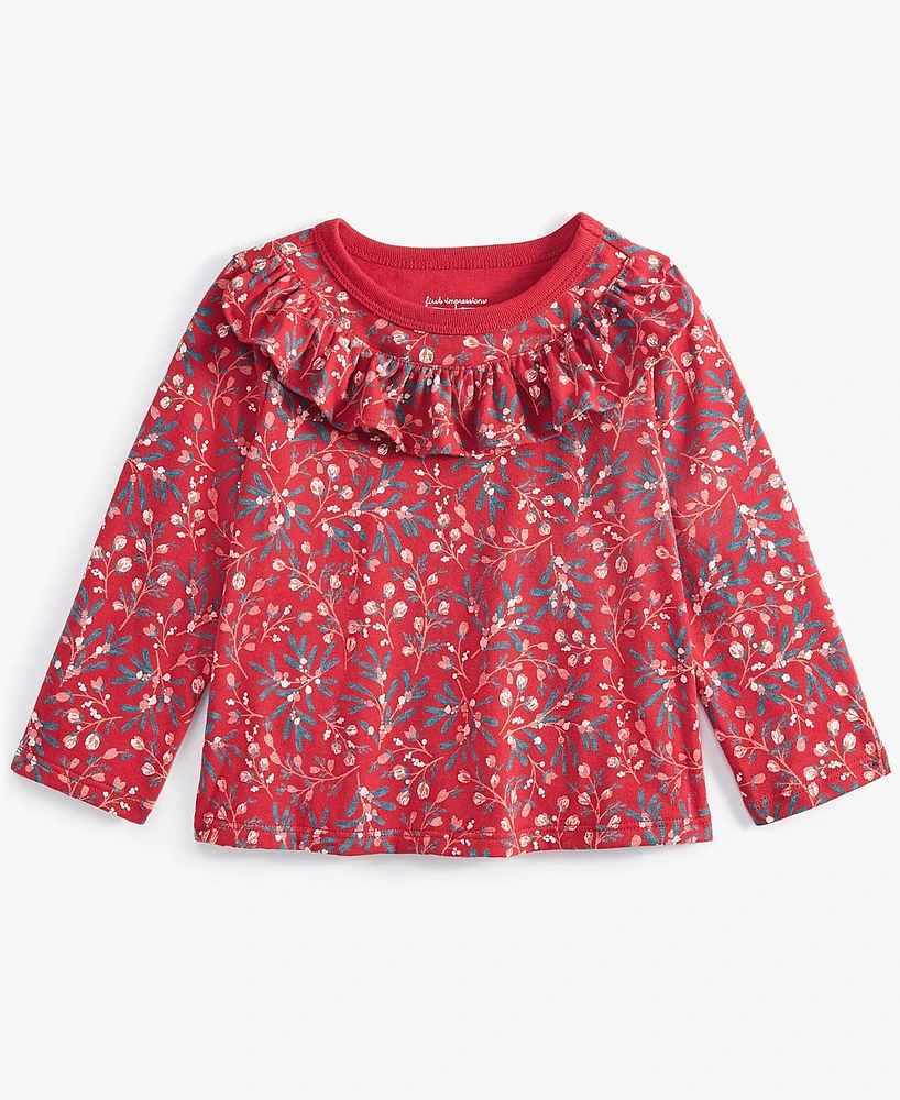 First Impressions Baby Girls Ruffled Berry Bloom Printed Long-Sleeve T-Shirt, Created for Macy's