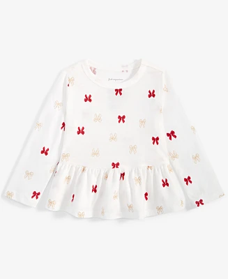 First Impressions Baby Girls Delicate Bow Printed Long-Sleeve Peplum T-Shirt, Created for Macy's