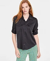 On 34th Women's Button-Front Long-Sleeve Satin Utility Shirt, Created for Macy's