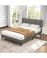 Costway Queen Bed Frame Modern Platform with Linen Upholstered Wingback Headboard