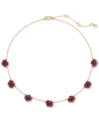 Kate Spade New York Gold-Tone Color Cubic Zirconia Poppy Station Necklace, 16" + 3" extender