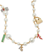 Kate Spade New York Gold-Tone Mixed Charm Imitation Pearl Beaded Statement Necklace, 33" + 3" extender