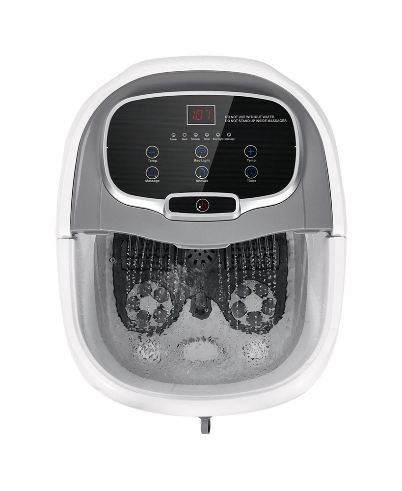 Sugift Portable All-In-One Heated Foot Bubble Spa Bath Motorized Massager-Gray