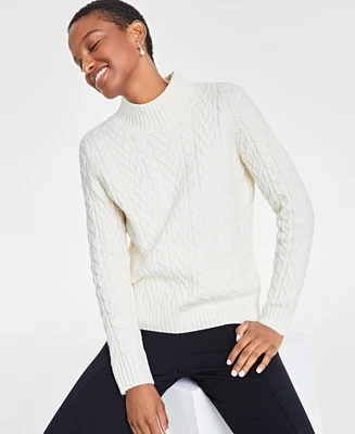 On 34th Women's Mock-Neck Cable-Knit Pullover Sweater, Created for Macy's