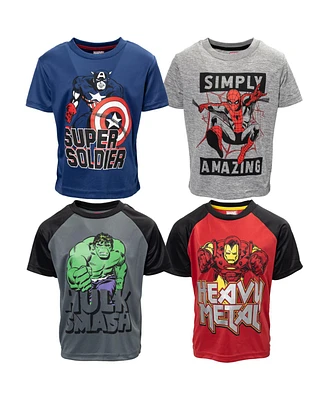 Marvel Boys Avengers Iron Man Hulk Spider-Man 4 Pack Athletic Graphic T-Shirts