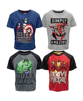 Marvel Boys Avengers Iron Man Hulk Spider-Man 4 Pack Athletic Graphic T-Shirts