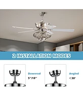 Skonyon 52 Inches Ceiling Fan with Wooden Blades and Remote Control-Silver